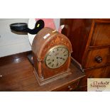 A John Elkan inlaid oak mantel clock