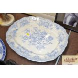 A 19th Century blue and white Asiatic pheasant pattern meat plate