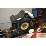 A Victorian slate two hole mantel clock