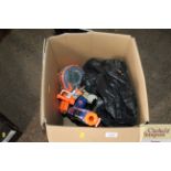 A box containing various Nerf guns etc