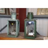 Two French railway paraffin lanterns