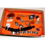 A quantity of miscellaneous silver , white metal and hardstone jewellery items