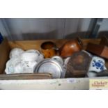 A drawer containing various china, wooden boxes, v