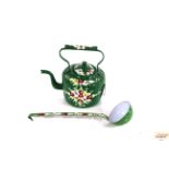 A painted bargeware type kettle and ladle with flo