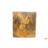 A small painted panel of a cockerel