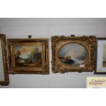 Two oil paintings contained in gilt frames depicti