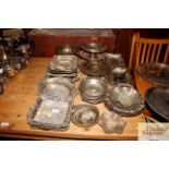 A large quantity of silver plated trays, comports,