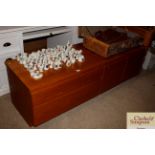 A teak low sideboard fitted double cupboard and tw