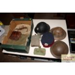 A box of assorted WW2 military equipment