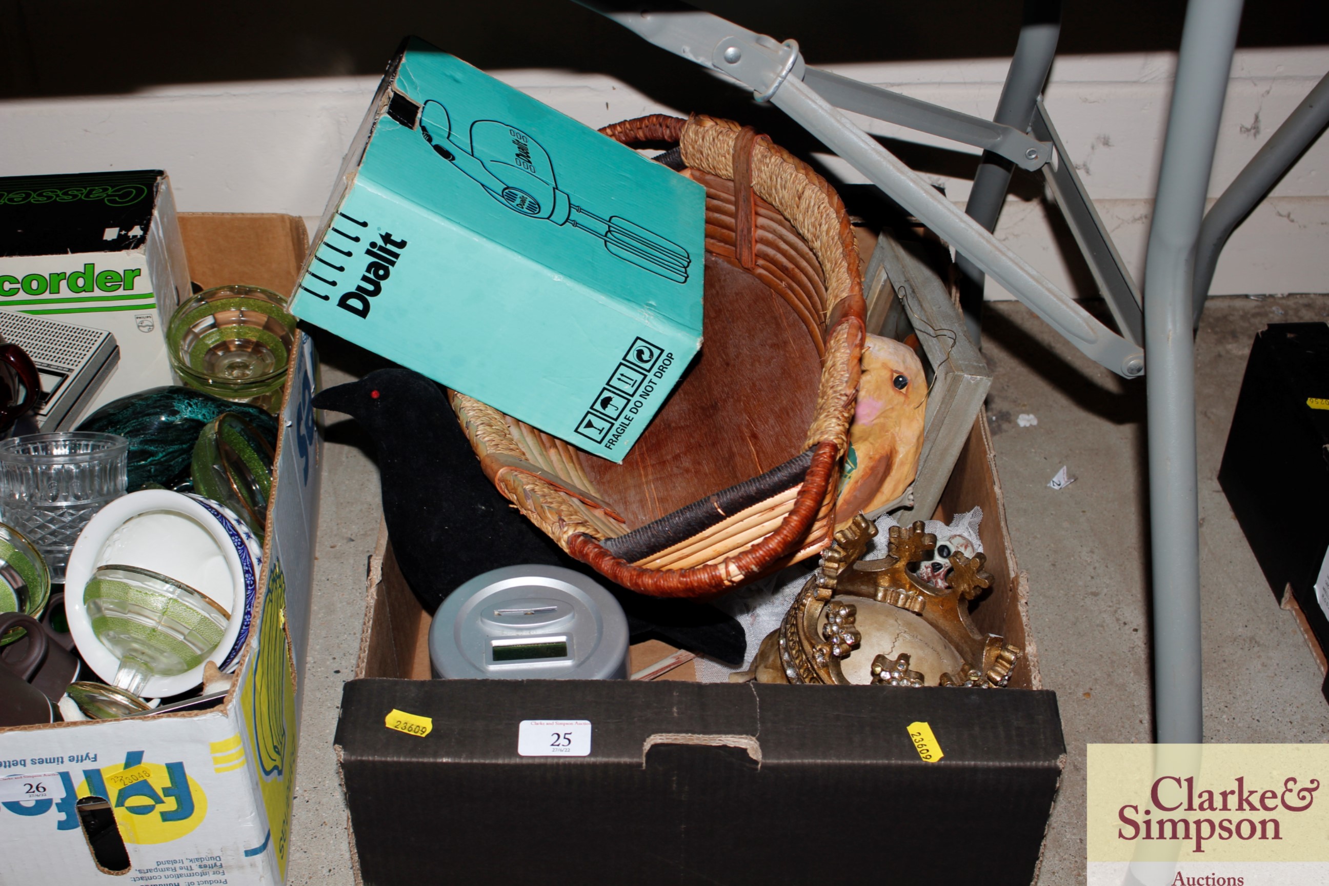 A box of sundry items to include a wooden and wick