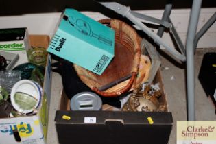 A box of sundry items to include a wooden and wick