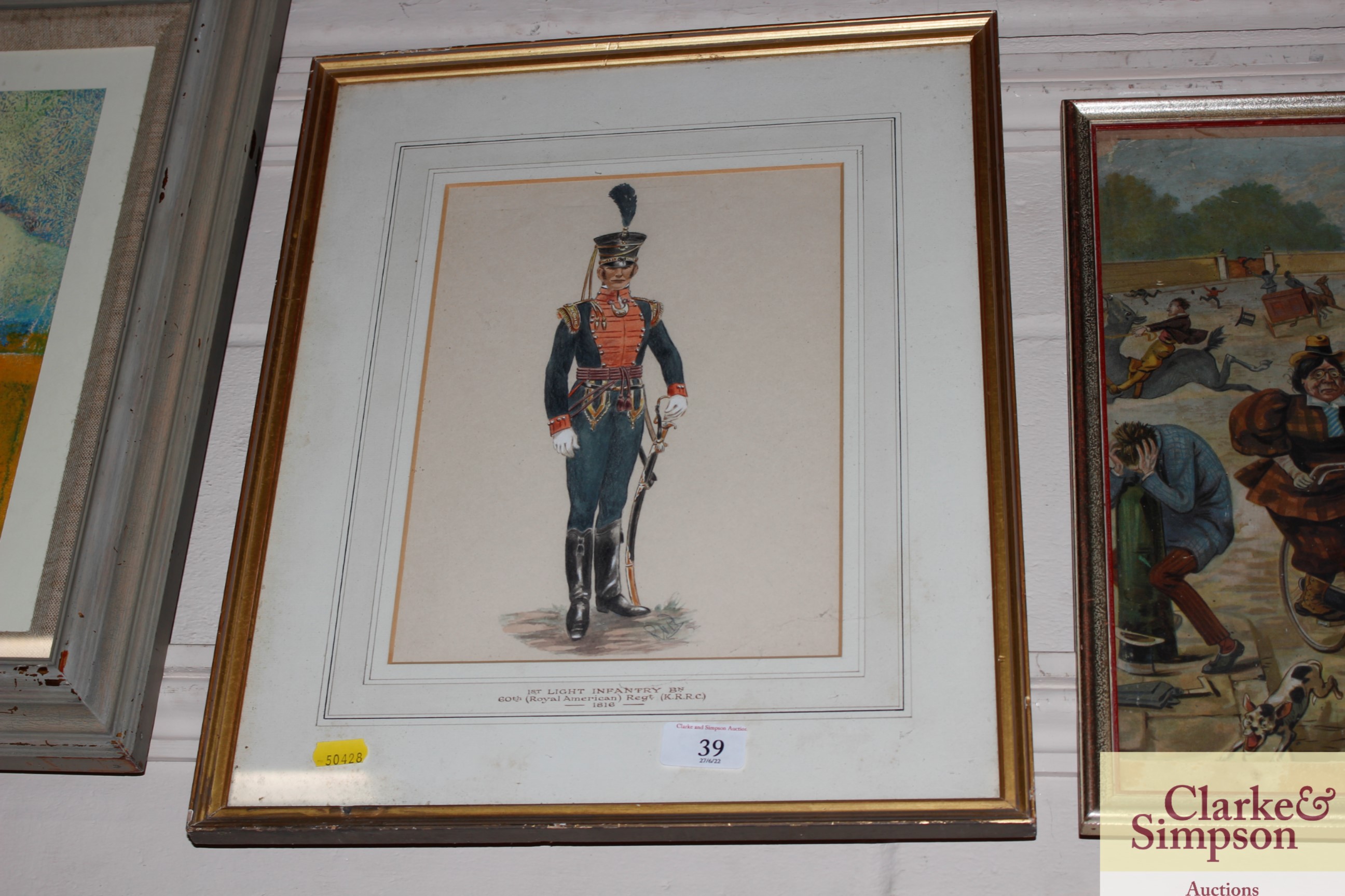 A watercolour study of an 1816 light infantry sold