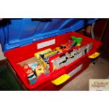 A toy box and contents of various toys