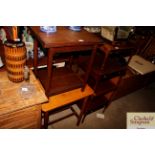 A light oak side table; and an oak two tier table