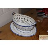 A blue and white chestnut basket and saucer
