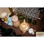 An Art Deco jug; a Studio Pottery vase, teapot "Ma
