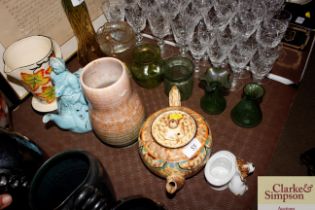 An Art Deco jug; a Studio Pottery vase, teapot "Ma