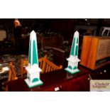 A pair of marble and Malachite obelisks