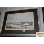 David Green, study of water meadows, signed waterc