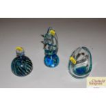 Three Mdina glass paperweight ornaments
