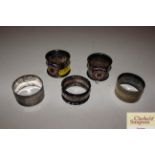 Various silver and other napkin rings