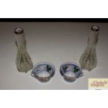 A pair of Art Glass and silver mounted spill vases