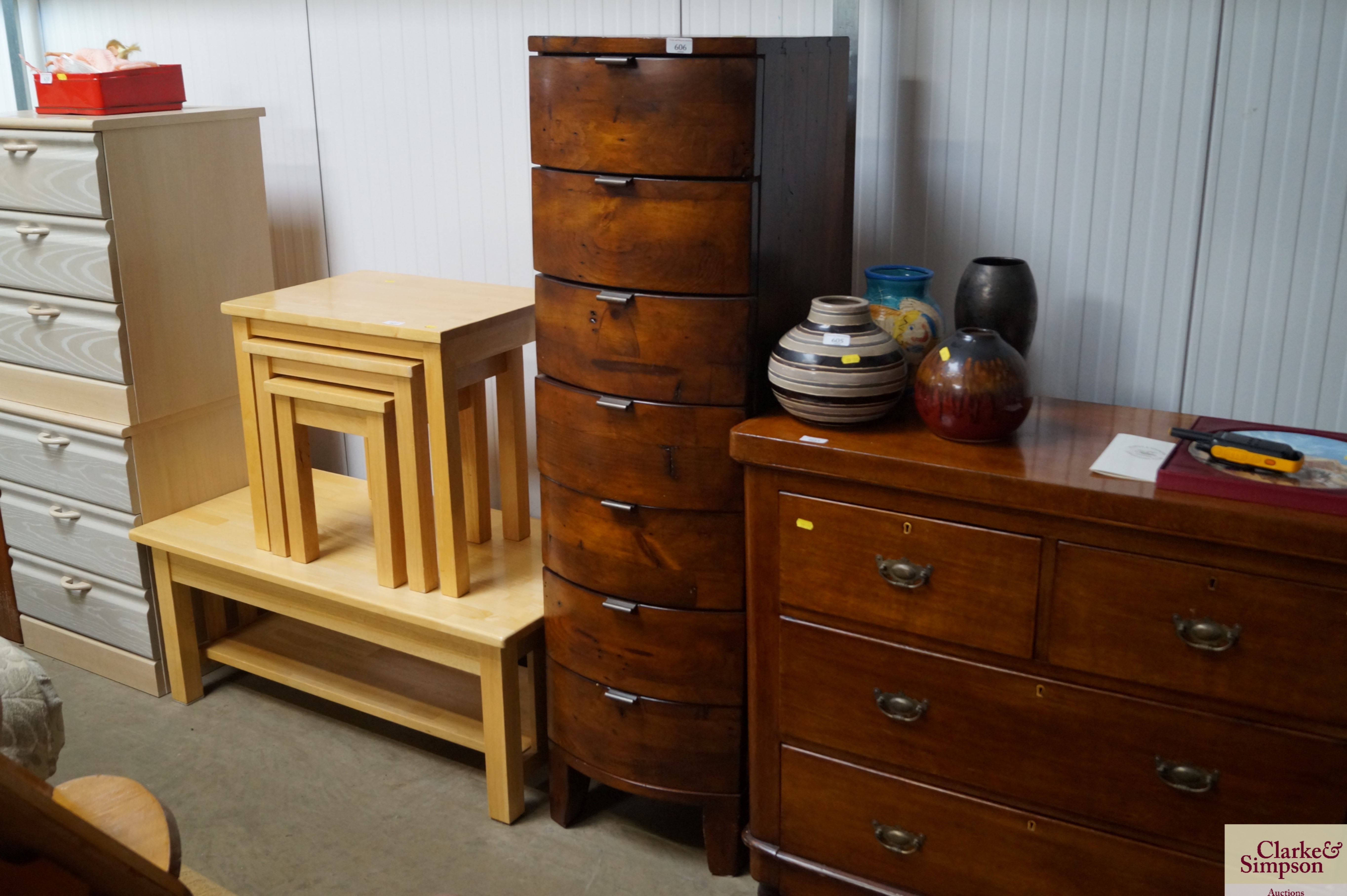 A chest of narrow proportions fitted seven drawers