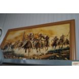 A framed print depicting Indians on horseback