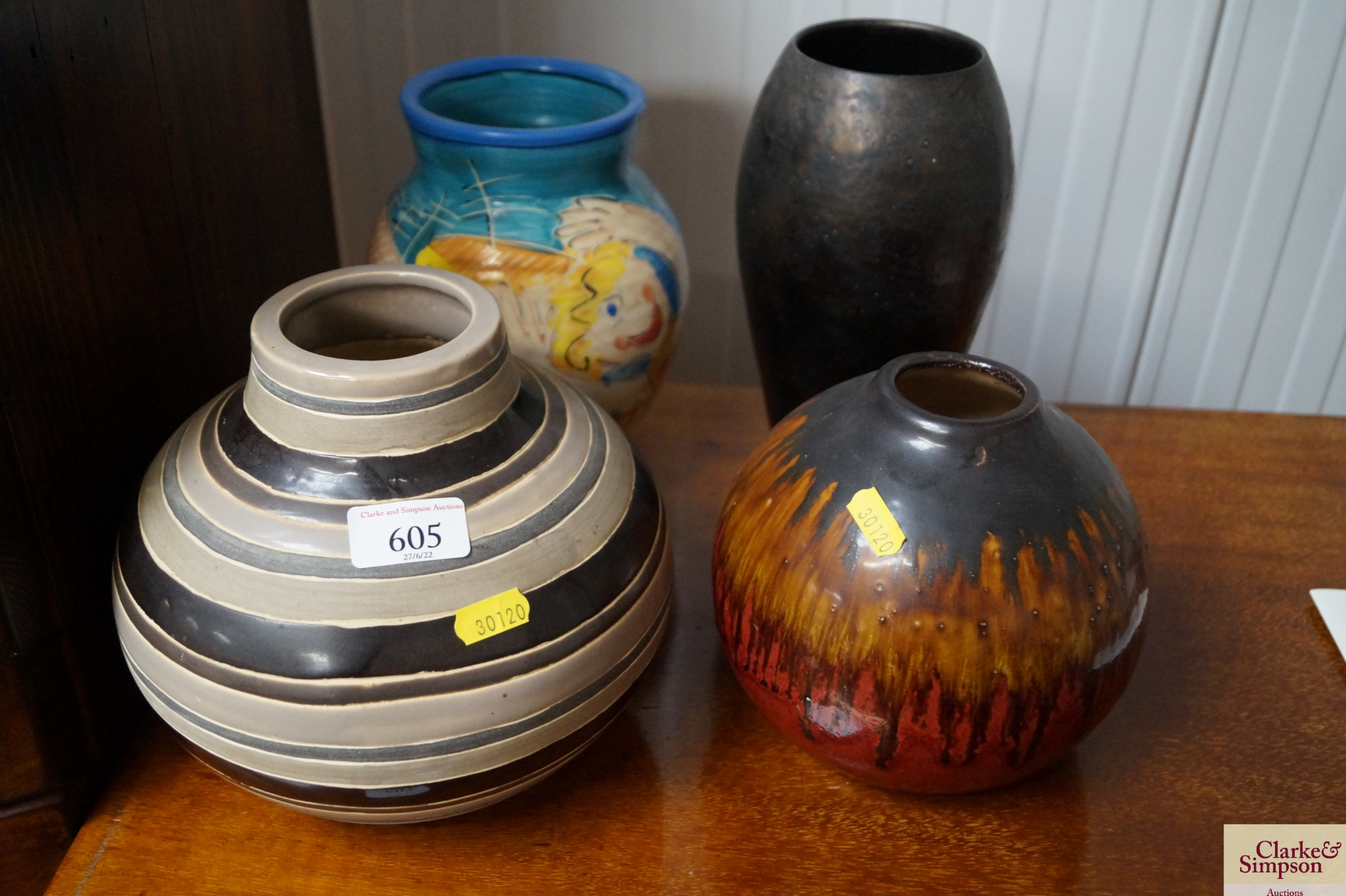 Four Studio pottery vases to include Royal Doulton