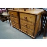 A pair pine beside chests fitted three drawers