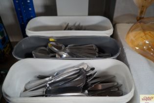 Three tubs of silver plated cutlery