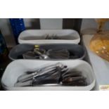 Three tubs of silver plated cutlery