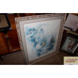 A pair of large framed coloured prints