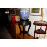 An Oriental hardwood cache pot stand; and a large