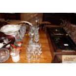 A suite of floral etched glassware etc.