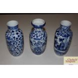 Three Chinese blue and white baluster vases, all w