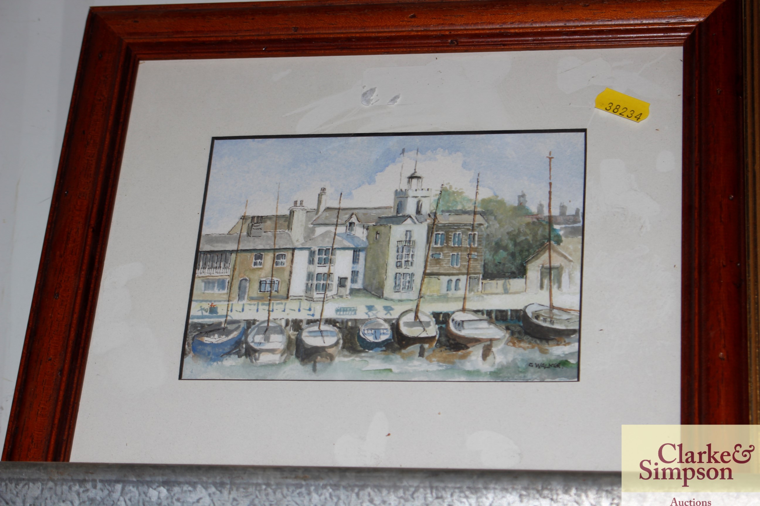 A small watercolour depicting a fishing port; and - Image 3 of 3