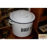 An enamel bread bin