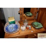 Various china and glassware to include a meat plat