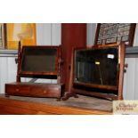 Two Victorian mahogany swing toilet mirrors, one w