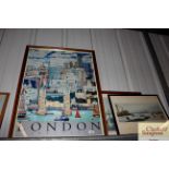 Two London prints; a print of The Flying Scotsman;