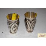 Two Russian silver Vodka cups