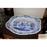An antique blue and white meat platter