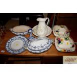 A pair of Art Deco style tureens, two blue and whi