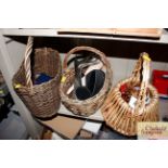 Three wicker baskets and contents of various ring