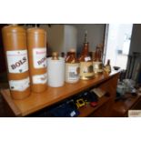 A collection of Wade bells, Scotch whiskey decante