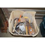 A box of various hand tools etc