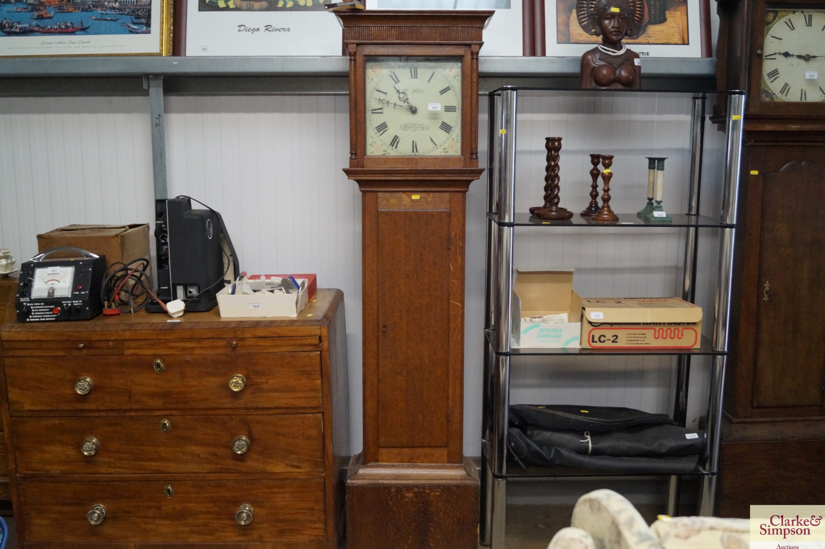 A B Hills Sudbury oak longcase clock