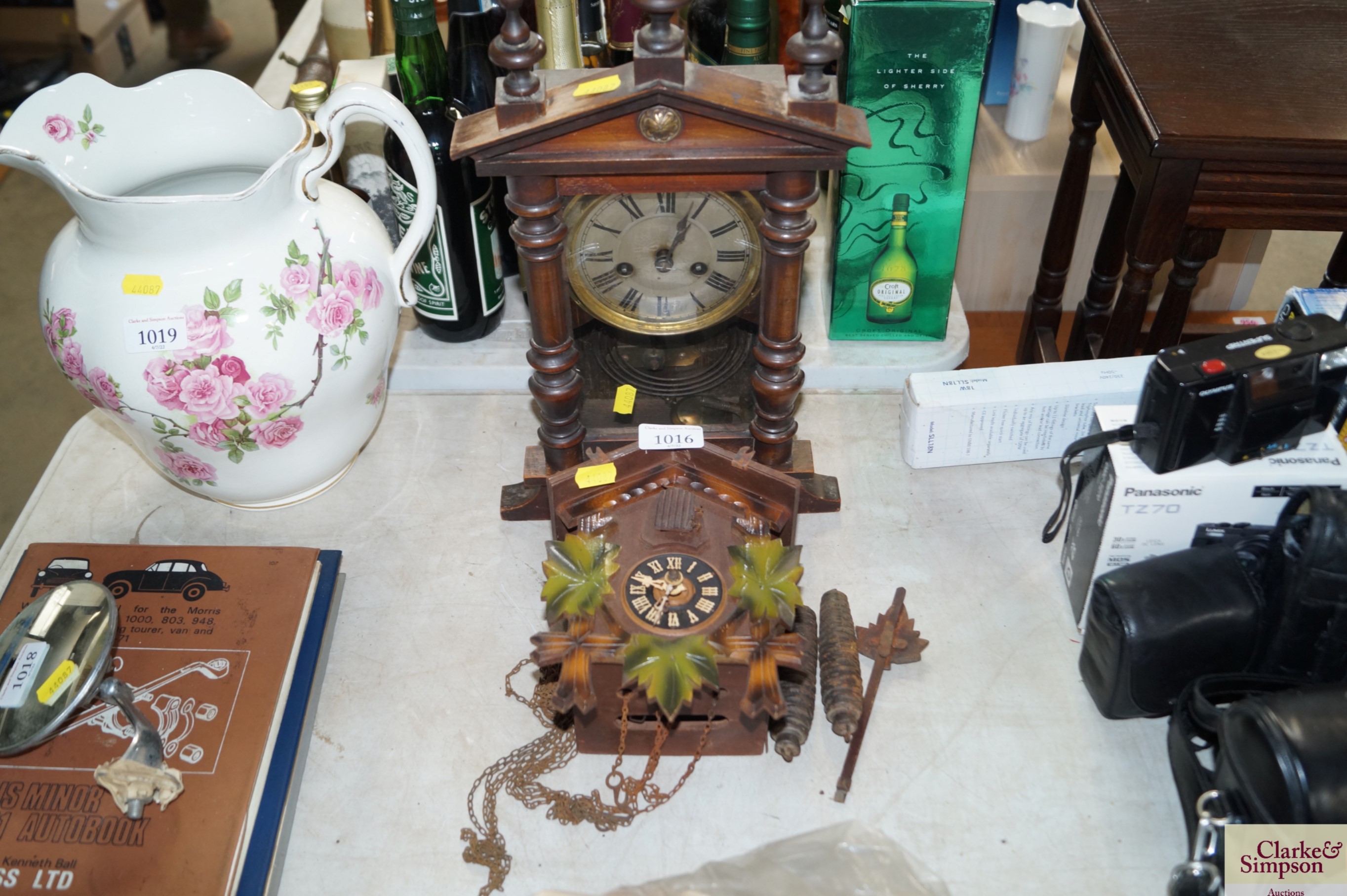 A late Victorian American mantel clock and a cucko