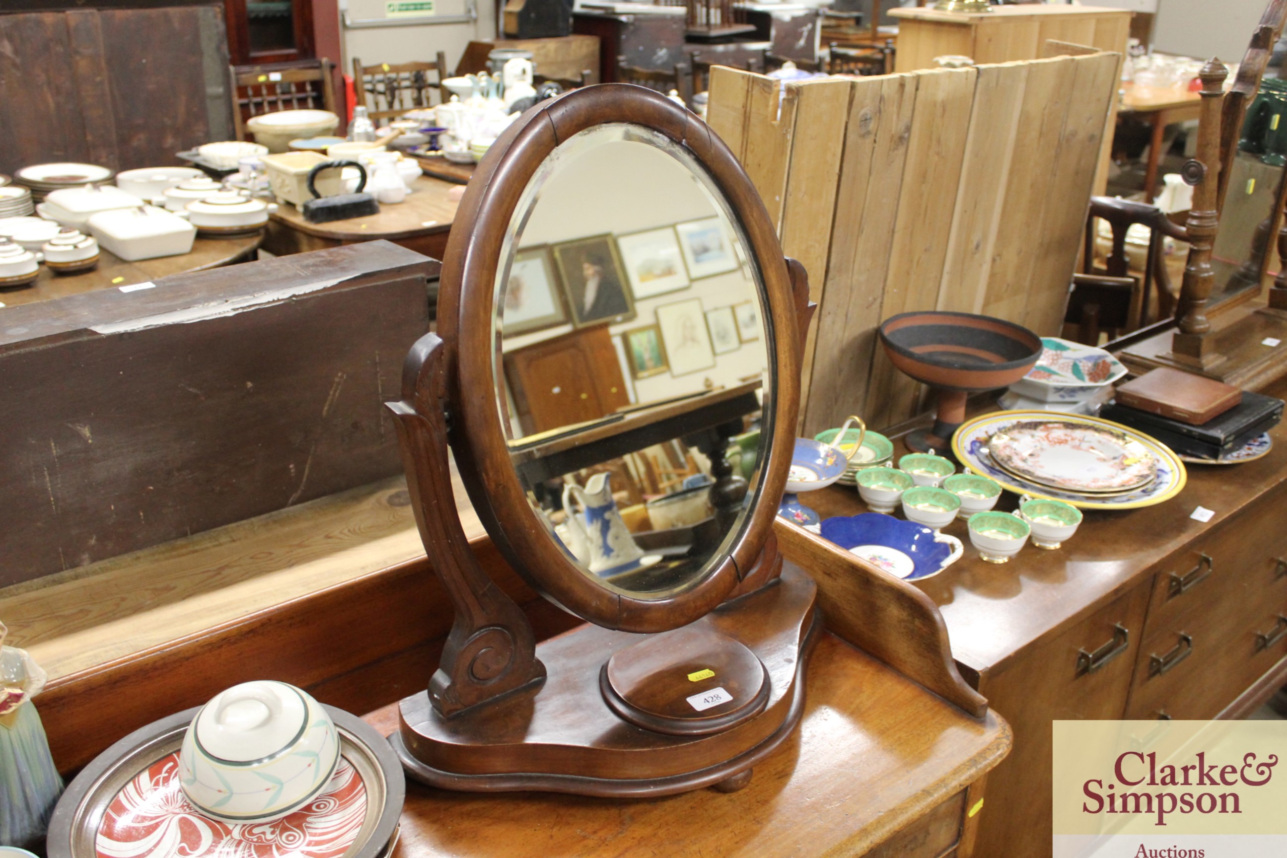 A Victorian mahogany swing toilet mirror